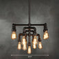 Rustic Water Pipe Iron Chandelier with 13 Lights in Black