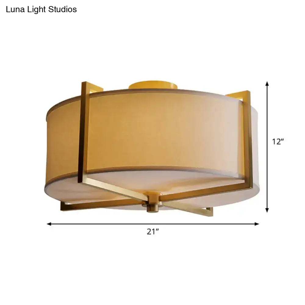 DecorBites™ DecorBites™ Rustic White Fabric Flush Mount Ceiling Light with X-Brace - 5-Lights, Round/Square Design, Brass Finish