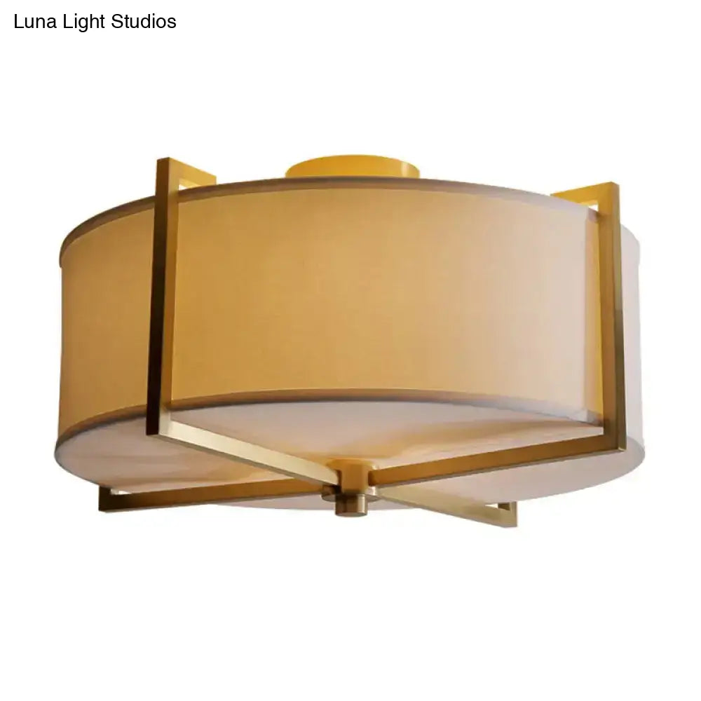 DecorBites™ DecorBites™ Rustic White Fabric Flush Mount Ceiling Light with X-Brace - 5-Lights, Round/Square Design, Brass Finish