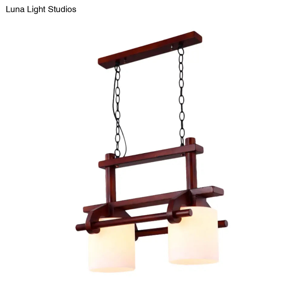 ديكوربايتس™ إضاءة جزيرة زجاجية بيضاء ريفية مع رأسين معلقين وعوارض خشبية لغرفة الطعام