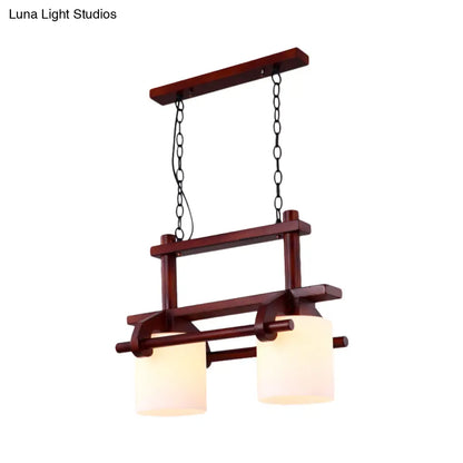 ديكوربايتس™ إضاءة جزيرة زجاجية بيضاء ريفية مع رأسين معلقين وعوارض خشبية لغرفة الطعام