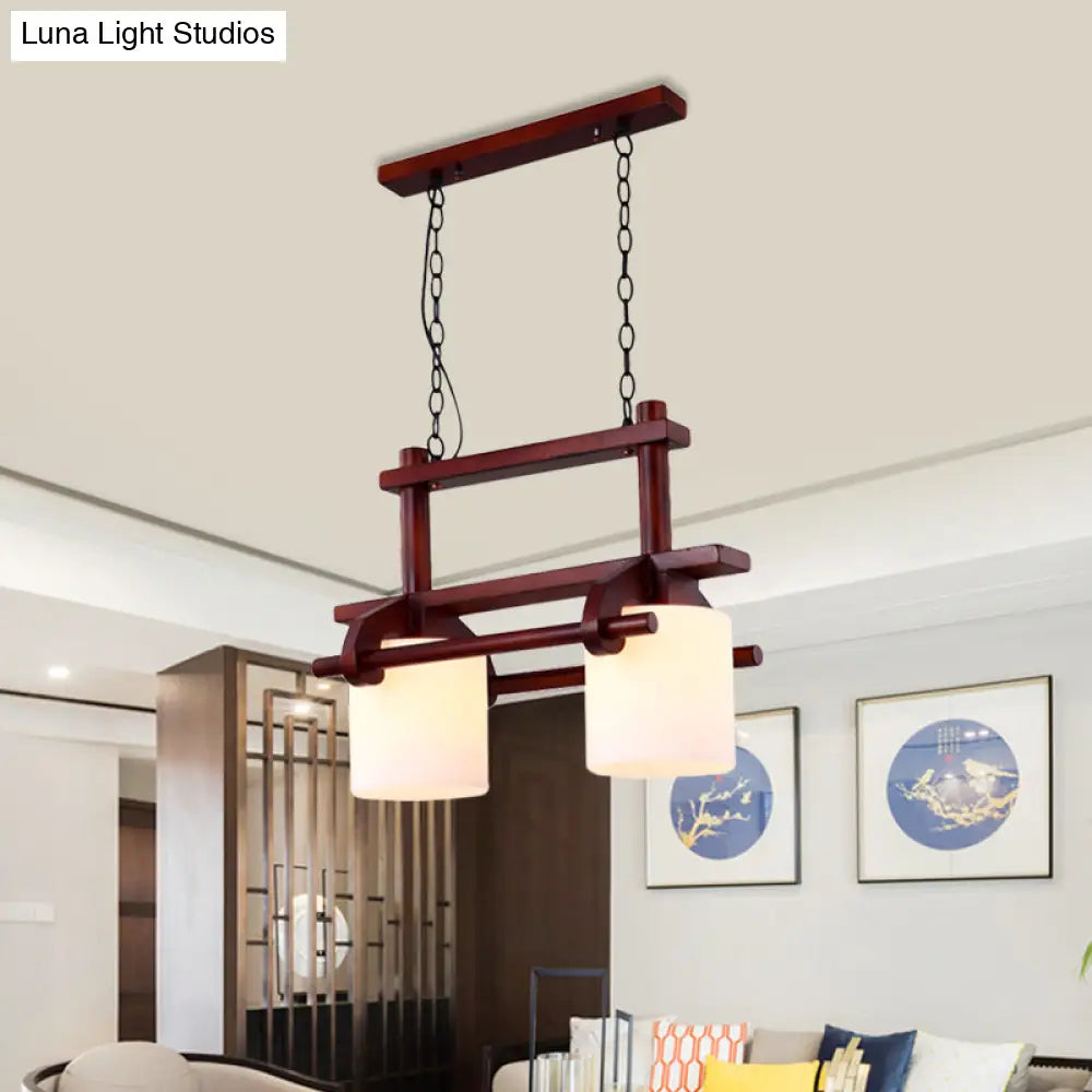 ديكوربايتس™ إضاءة جزيرة زجاجية بيضاء ريفية مع رأسين معلقين وعوارض خشبية لغرفة الطعام