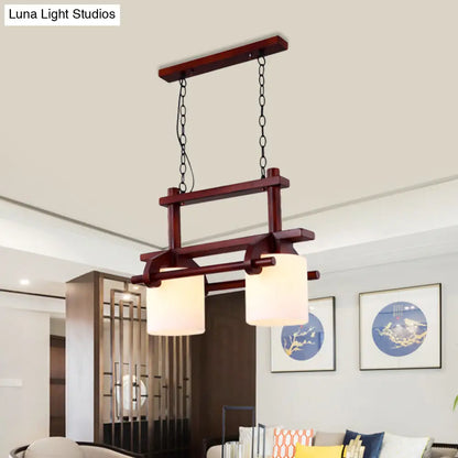 ديكوربايتس™ إضاءة جزيرة زجاجية بيضاء ريفية مع رأسين معلقين وعوارض خشبية لغرفة الطعام