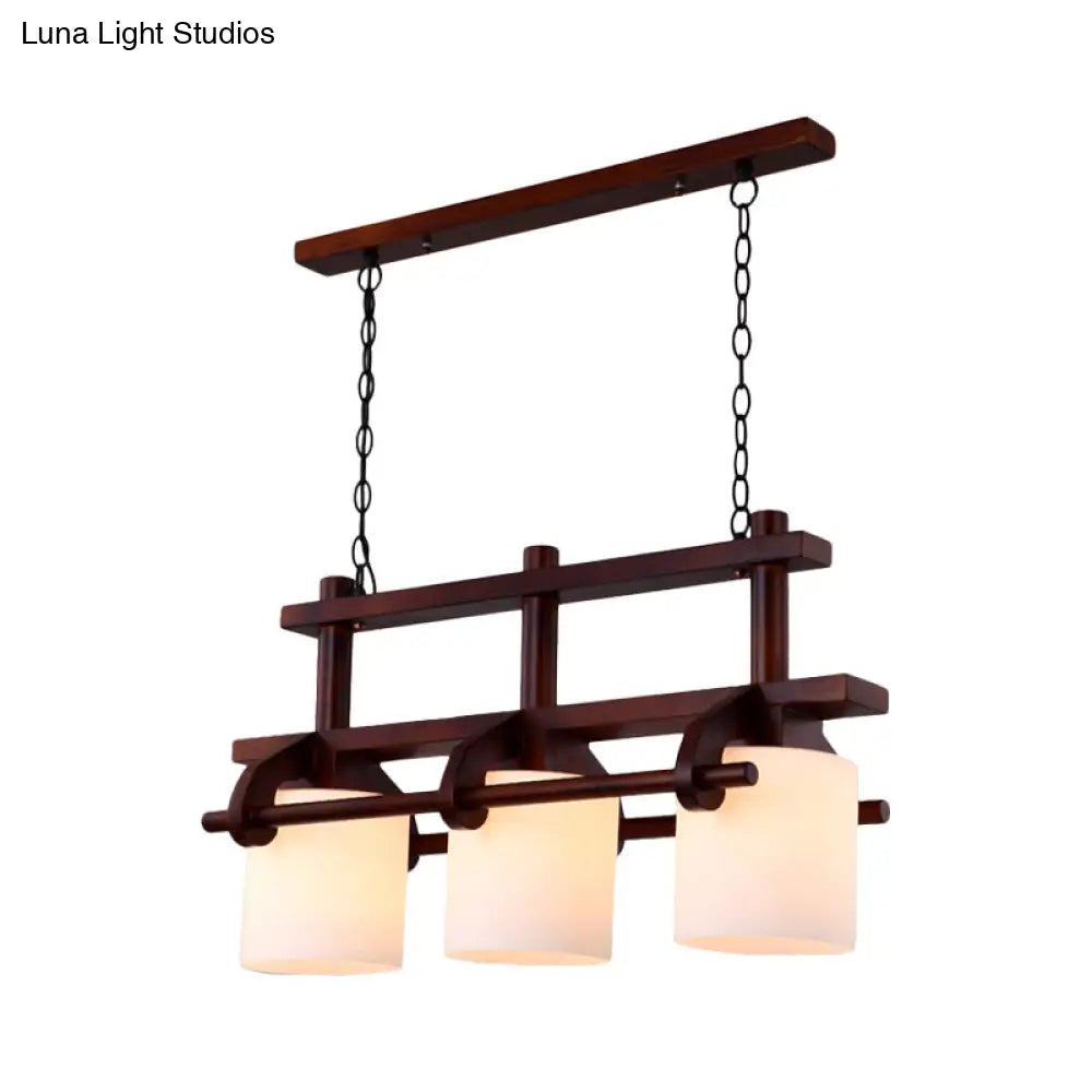 ديكوربايتس™ إضاءة جزيرة زجاجية بيضاء ريفية مع رأسين معلقين وعوارض خشبية لغرفة الطعام