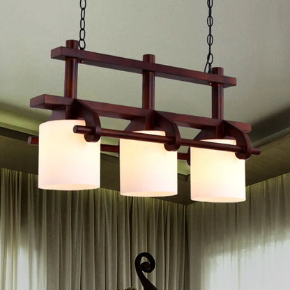 ديكوربايتس™ إضاءة جزيرة زجاجية بيضاء ريفية مع رأسين معلقين وعوارض خشبية لغرفة الطعام