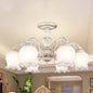 Rustic White Glass Semi Flush Mount Light Fixture with Beige Finish - Flower Living Room, 3/5/6 Bulbs