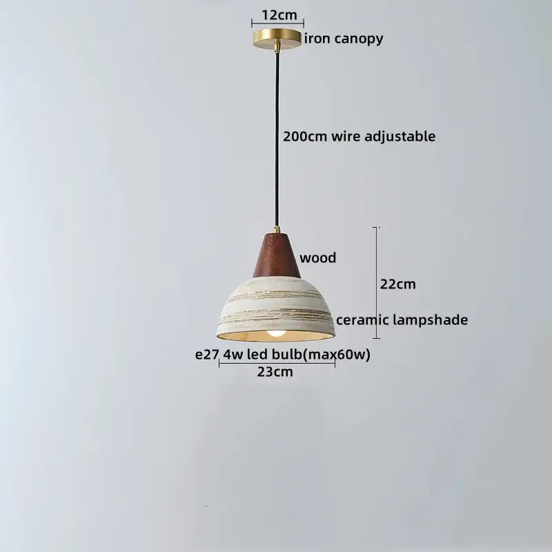 Rustic white and wood ceramic pendant light with horizontal stripes and brass canopy for kitchen led decorbites ceramic wood illumination