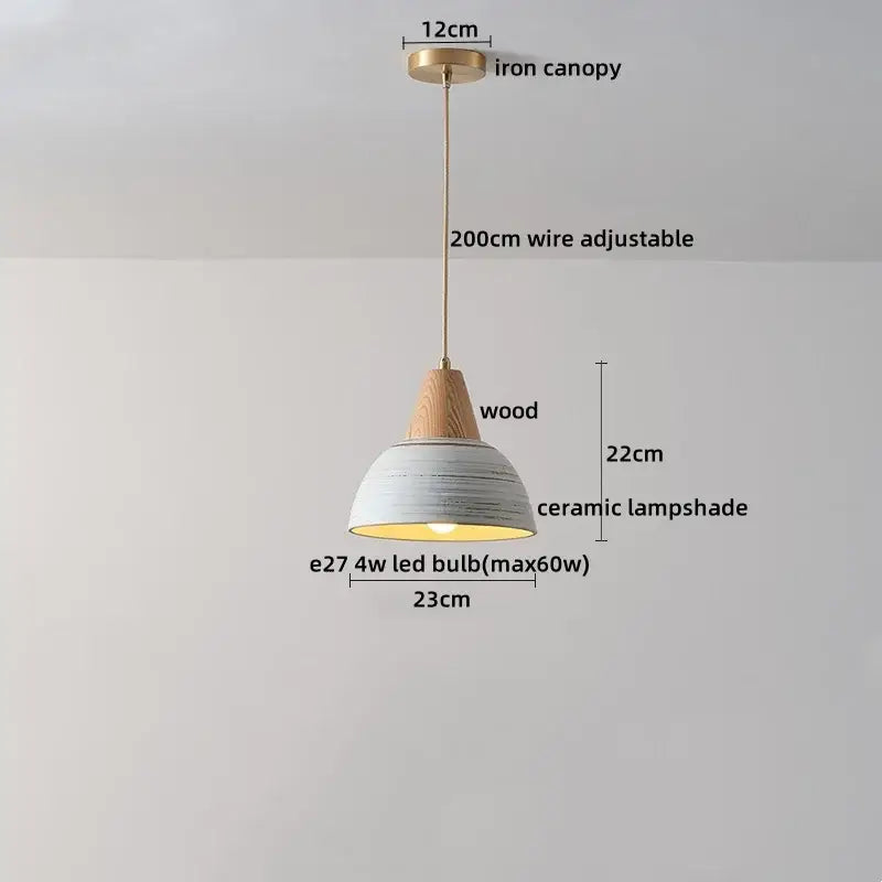 Rustic white and wood ceramic pendant light with distressed finish and natural wood top for kitchen led hanging lamp decorbites ceramic wood