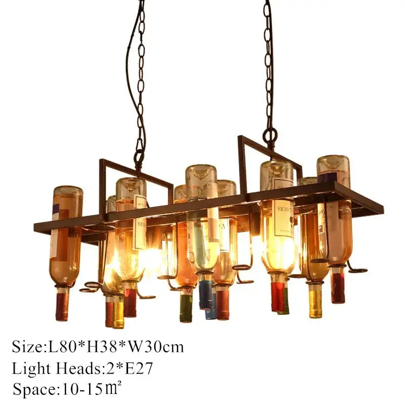 Rustic wine bottle iron led pendant chandelier with dark metal frame and amber clear glass for kitchen bar decorbites iron led