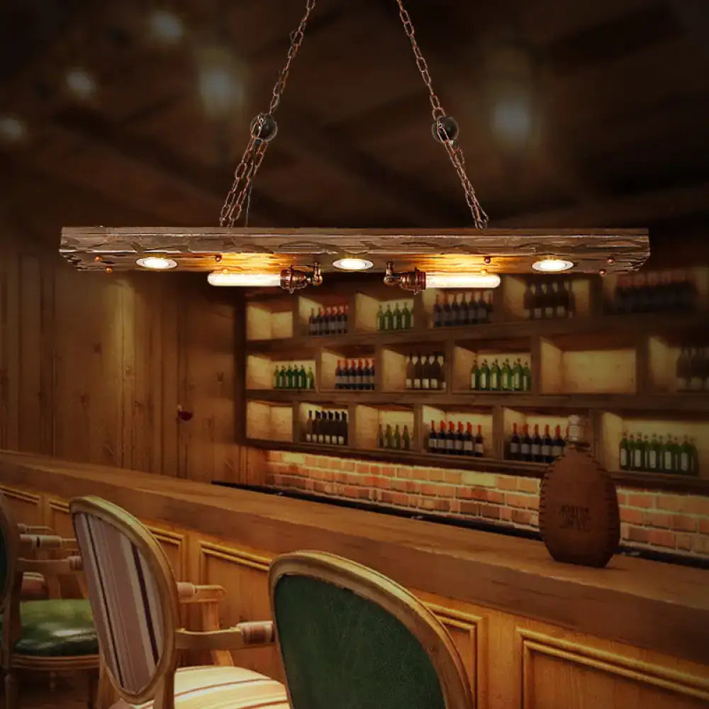Decorbites™ rustic 5-light linear hanging lamp with wood board and warm bulbs suspended by chain for restaurants