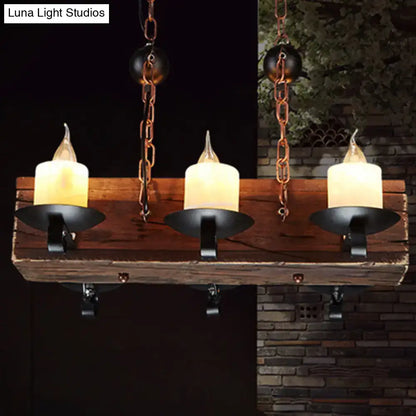 Decorbites rustic 6-light wooden beam island pendant with black marble and warm led candles for dining room