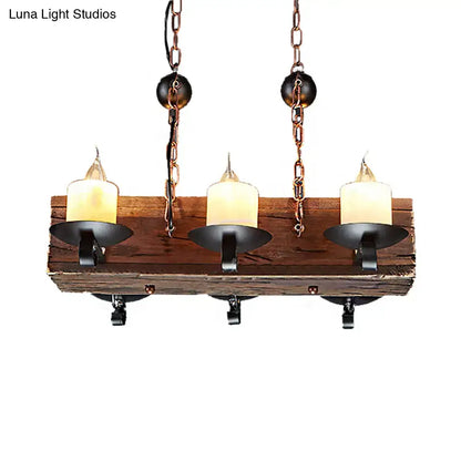 Decorbites rustic 6-light wooden island pendant with black marble and candle-style lights for dining room use