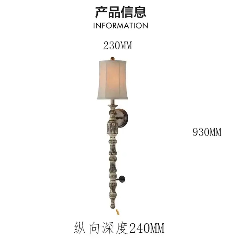 Antique brass-finished led wood wall light with cream fabric shade and ornate wooden base for rustic decorbites led wood decor