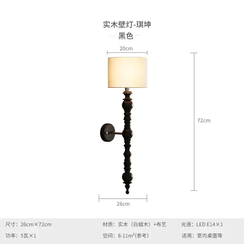 Black wooden wall light with cream fabric shade and ornate turned wood stem for rustic decorbites led wood wall use
