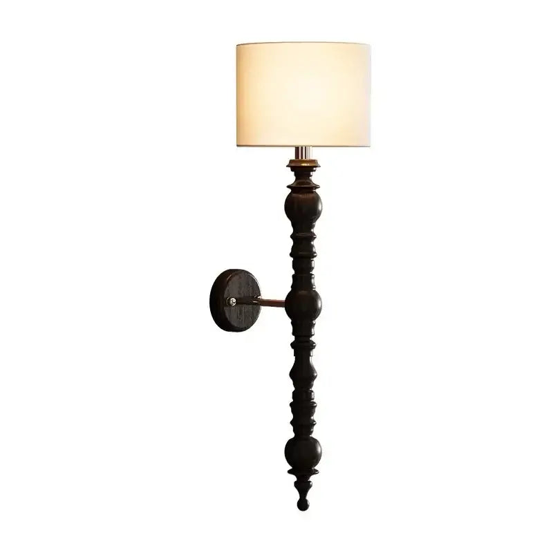 Rustic dark wood spindle-style wall light with cream fabric shade decorbites led wood wall for living room decor