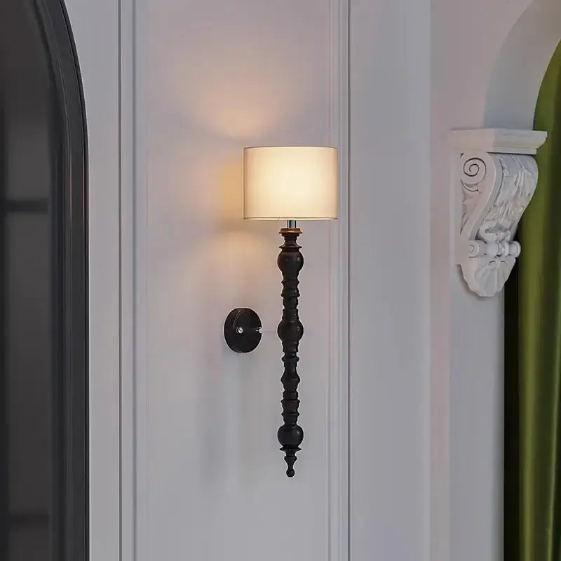 Elegant black wrought iron wall light with cream fabric shade for living room decorbites led wood wall lighting