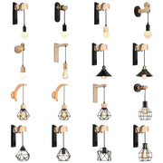Rustic wood and iron wall sconce with black metal accents and exposed bulbs for bedroom decorbites loft american style