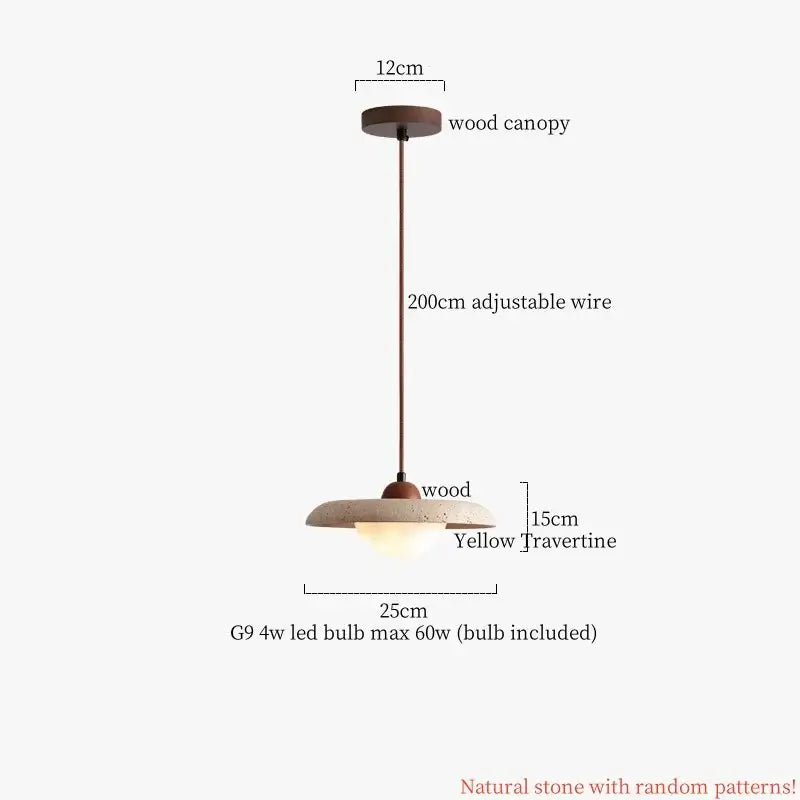 Rustic wood and travertine pendant lamp with warm yellow columnar stone led shade for dining room decorbites columnar stone
