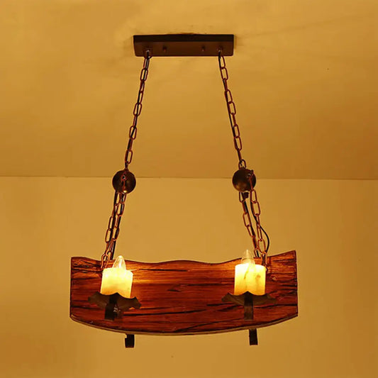 Rustic wood island pendant light by decorbites with rectangle wood board and candle bulbs for 220v-240v use
