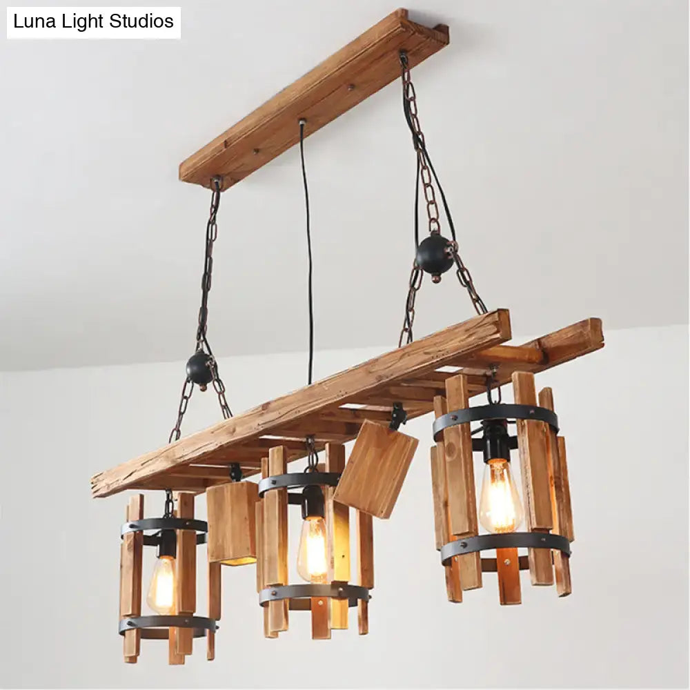 Decorbites rustic 5-light farmhouse ceiling light with grey brown wood cylinder frame and black metal accents