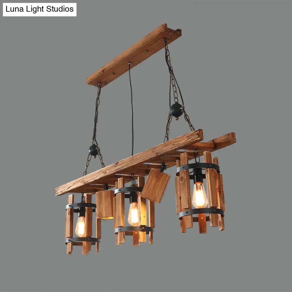 Decorbites rustic 5-light farmhouse ceiling light with wooden cylinder frame grey brown and exposed edison bulbs