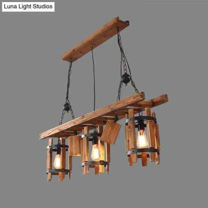 Decorbites rustic 5-light farmhouse ceiling light with wooden cylinder frame grey brown and exposed edison bulbs