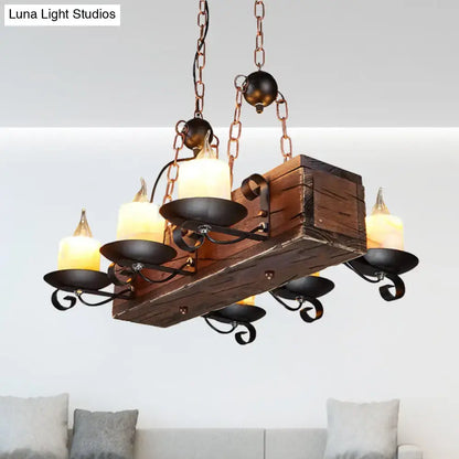 Decorbites rustic marble pendant light with wood design features black metal candle holders and copper chains in brown 220v-240v
