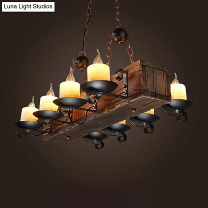 DecorBites rustic marble candle pendant light with wood design, black metal holders, brass chains, brown 220v-240v pendant light