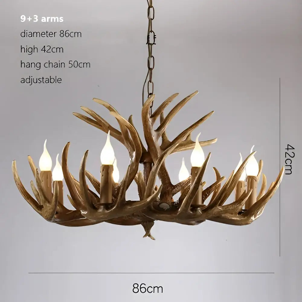 Rustic wood finish deer antler chandelier with nine candle-style lights crafted from natural brown faux antlers decorbites deer antler decorbites deer