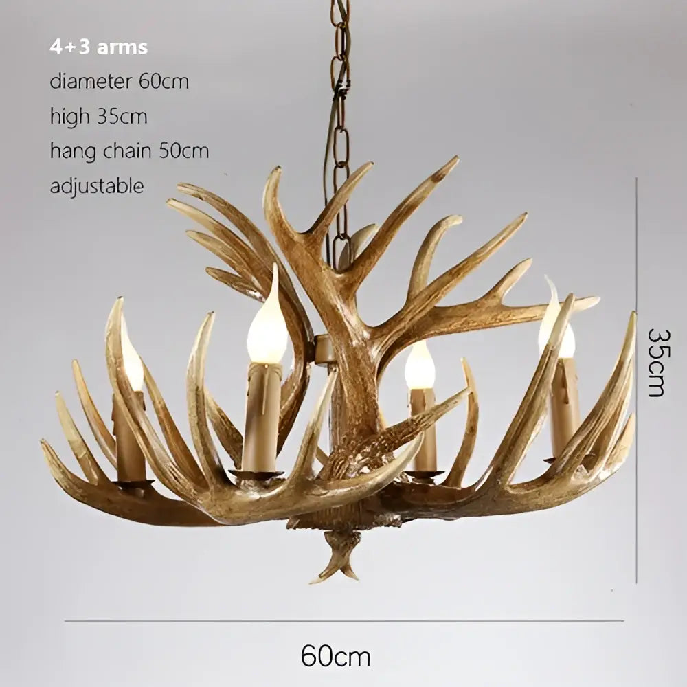 Rustic wood finish decorbites deer antler chandelier with bronze finish and four candle bulbs for dining room lighting