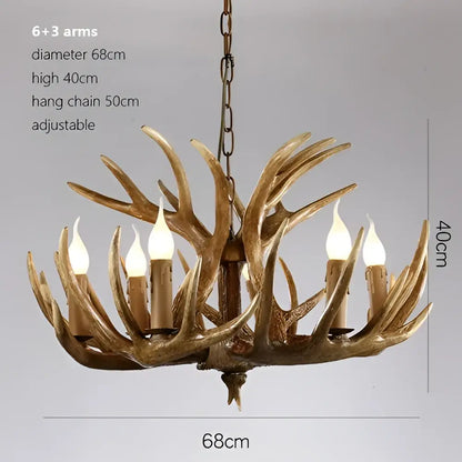 Rustic wood finish decorbites deer antler chandelier with six candle-style bulbs in bronze for dining room light