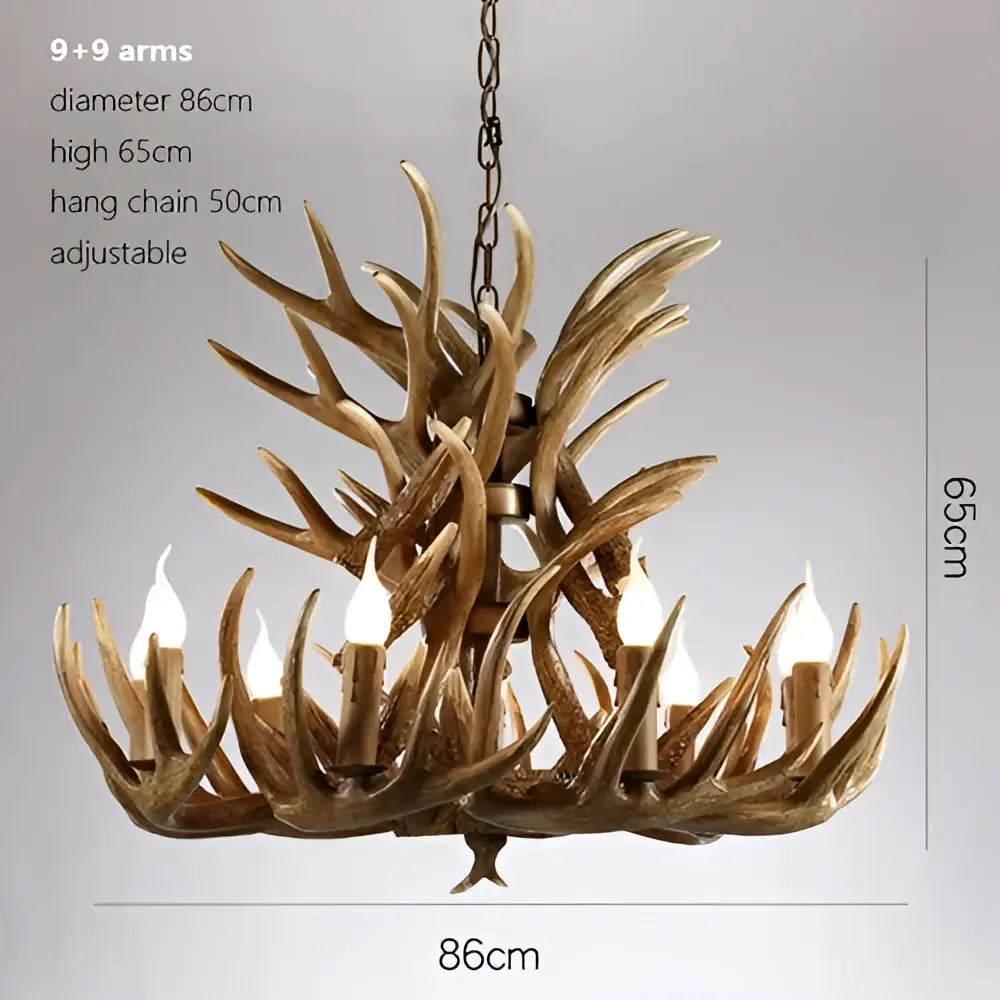 Rustic wood finish decorbites deer antler chandelier with nine faux antler arms for dining room lighting