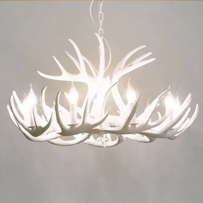 Rustic wood finish decorbites deer antler chandelier with white antlers and multiple illuminated bulbs for dining room decorbites deer