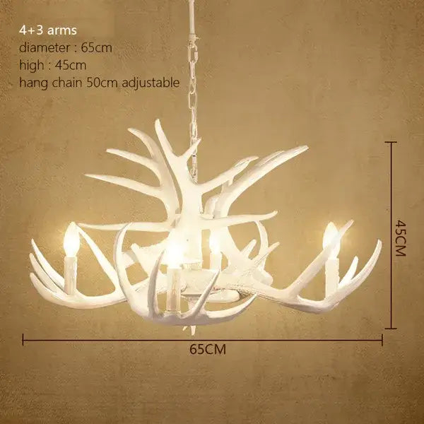 Rustic wood finish decorbites deer antler chandelier with four arms and three decorative branches for dining room light