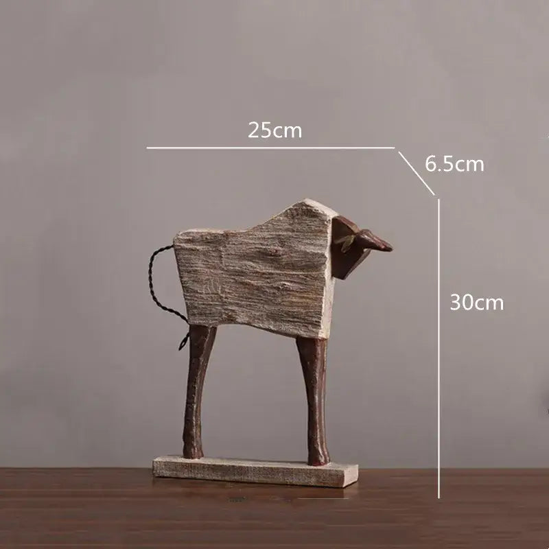 Rustic wood grain horse sculpture with textured weathered body and dark brown legs on matching base decorbites horse sculpture