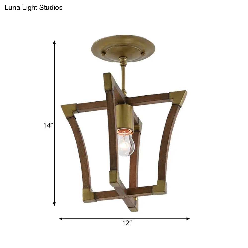 DecorBites™ DecorBites™ Rustic Wood Interlocking Trapezoid Cage Semi Flush Mount Ceiling Light
