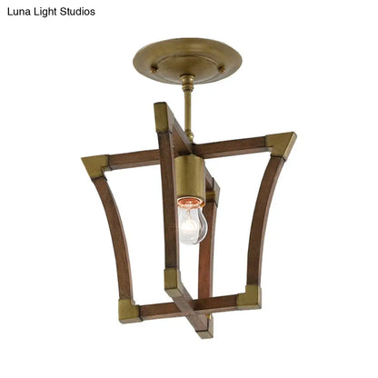 DecorBites™ DecorBites™ Rustic Wood Interlocking Trapezoid Cage Semi Flush Mount Ceiling Light