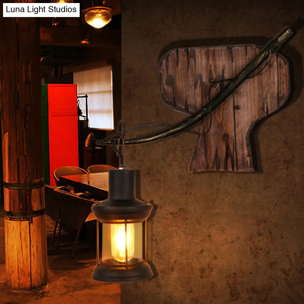 Lámpara de techo rústica de madera tipo farol para restaurantes