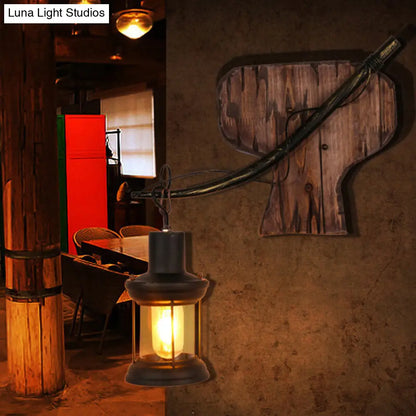 Lámpara de techo rústica de madera tipo farol para restaurantes