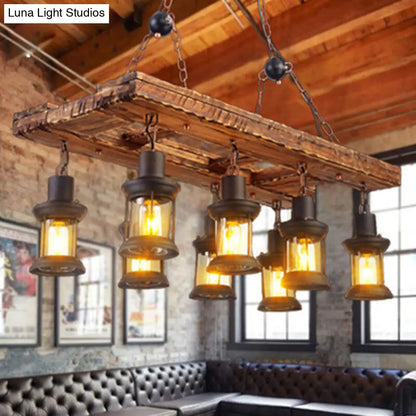 Lámpara de techo rústica de madera tipo farol para restaurantes