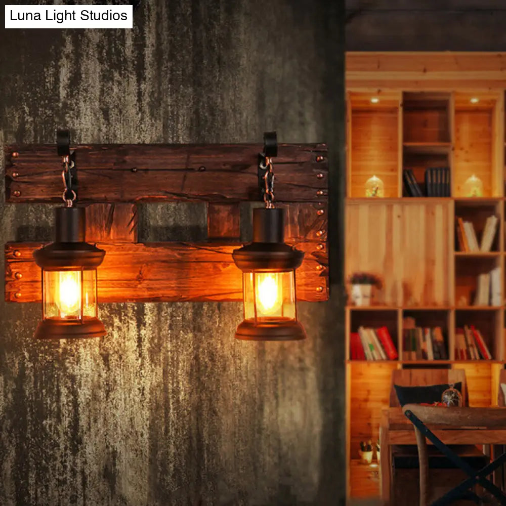 Lámpara de techo rústica de madera tipo farol para restaurantes