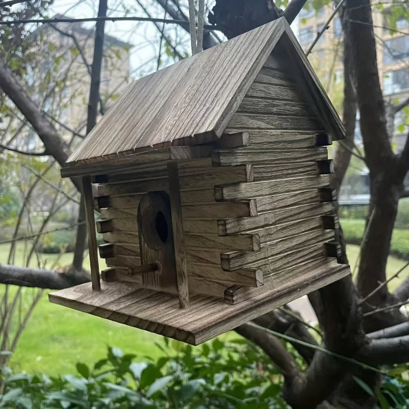 Rustic Wooden Birdhouse for Hummingbirds & Small Birds - Carbon Color