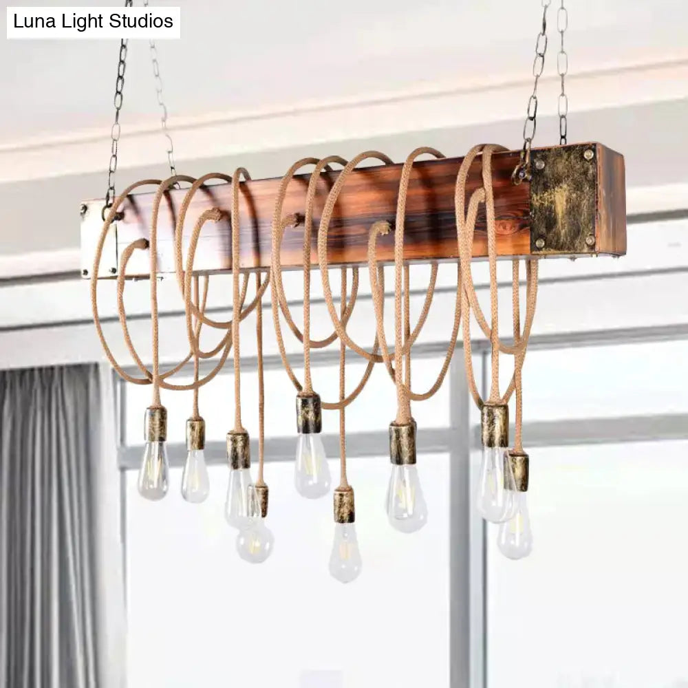 DecorBites rustic metal island lighting chandelier with black antique brass fixtures wooden beam and braided rope cords
