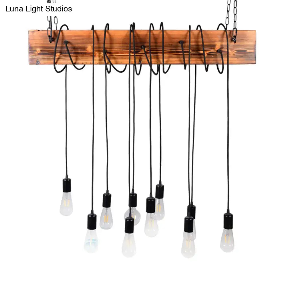 Decorbites rustic metal island lighting with wooden beam pendant light in black antique brass with clear glass bulbs