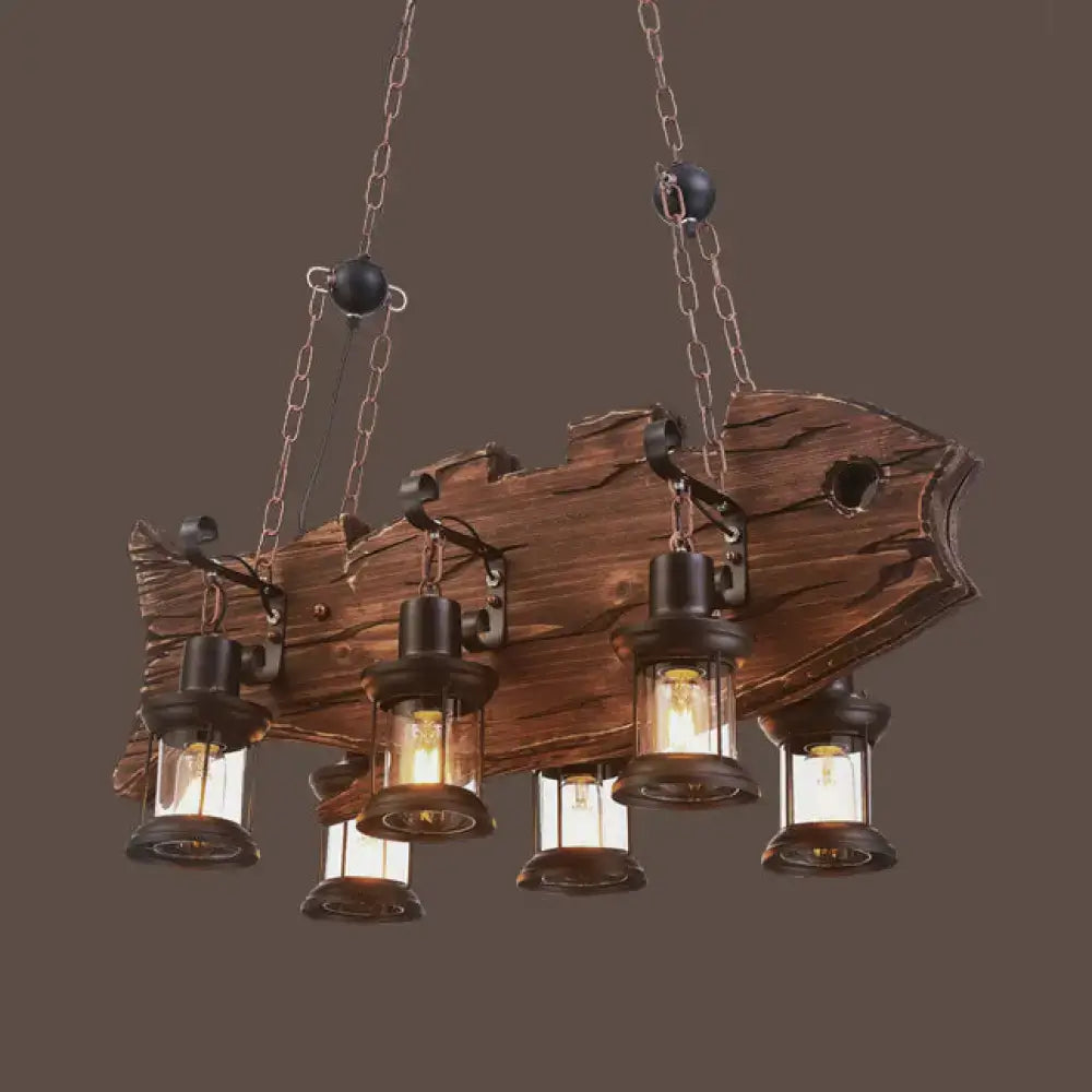 Decorbites rustic clear glass pendant light with wooden fish design and dark metal accents for dining room 220v-240v 110v-120v