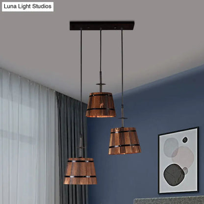 Rustic Wooden Hanging Lamp with 3 Bulbs for Villa Decor