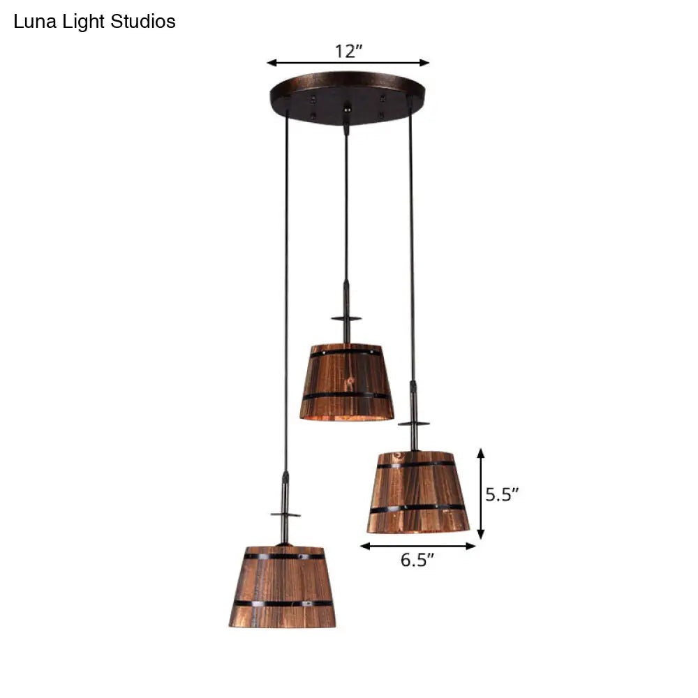 Rustic Wooden Hanging Lamp with 3 Bulbs for Villa Decor