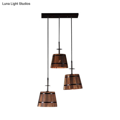 Rustic Wooden Hanging Lamp with 3 Bulbs for Villa Decor