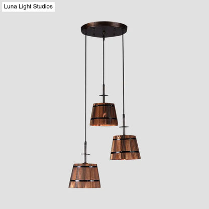 Rustic Wooden Hanging Lamp with 3 Bulbs for Villa Decor