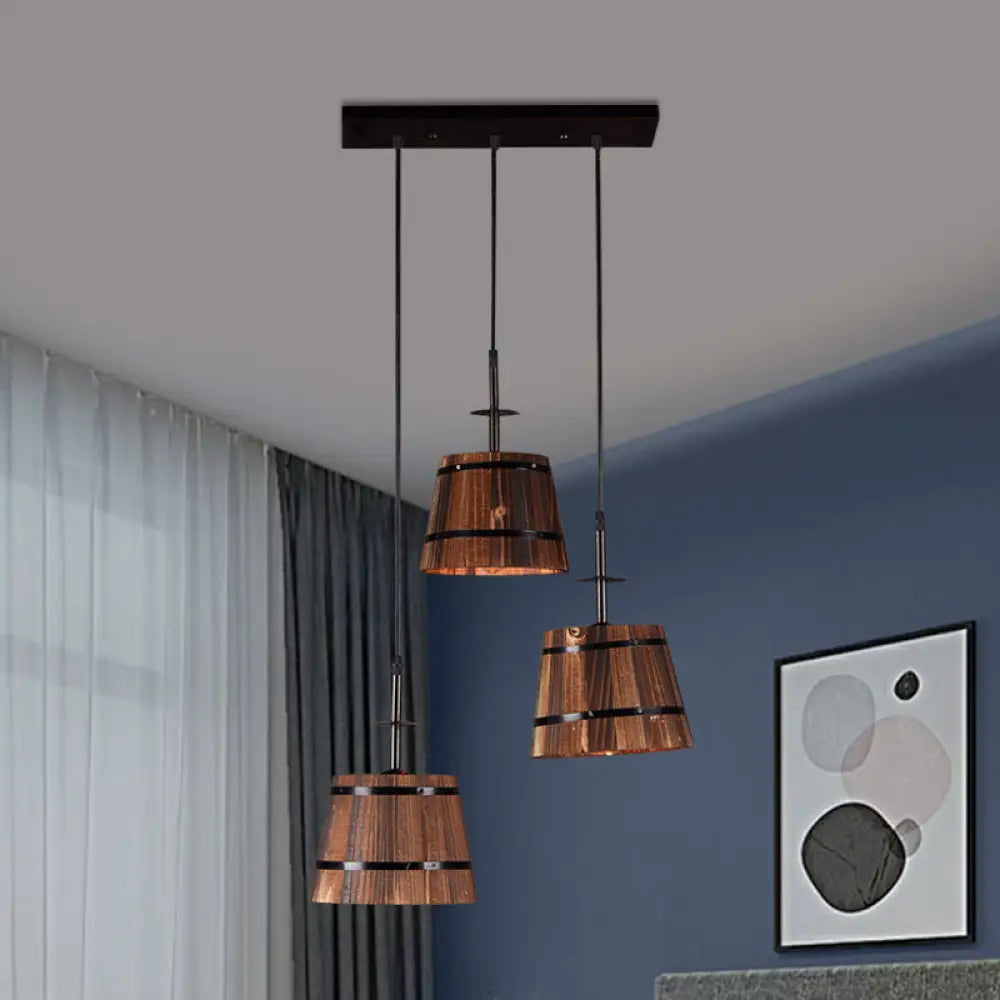 Rustic Wooden Hanging Lamp with 3 Bulbs for Villa Decor